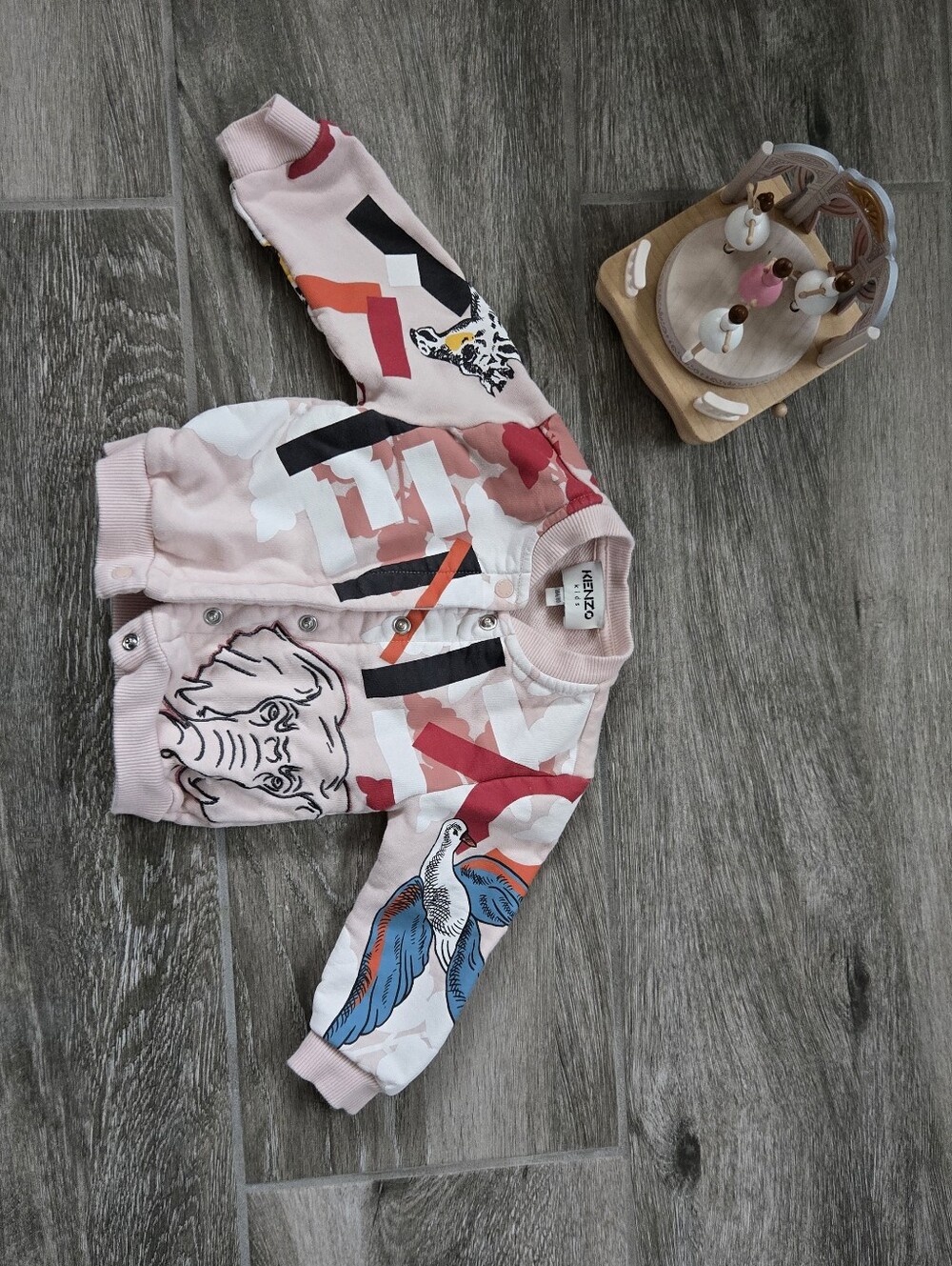 Kenzo Baby Pink Graphic Cotton Bomber Jacket